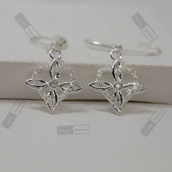 Mystic Knot & Heart Earrings in .925 Sterling Silver • Symbolic Feminine Design. - Picture 2 of 6